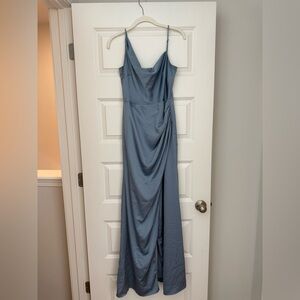 Birdy grey Jennifer satin dusty blue bridesmaid dress